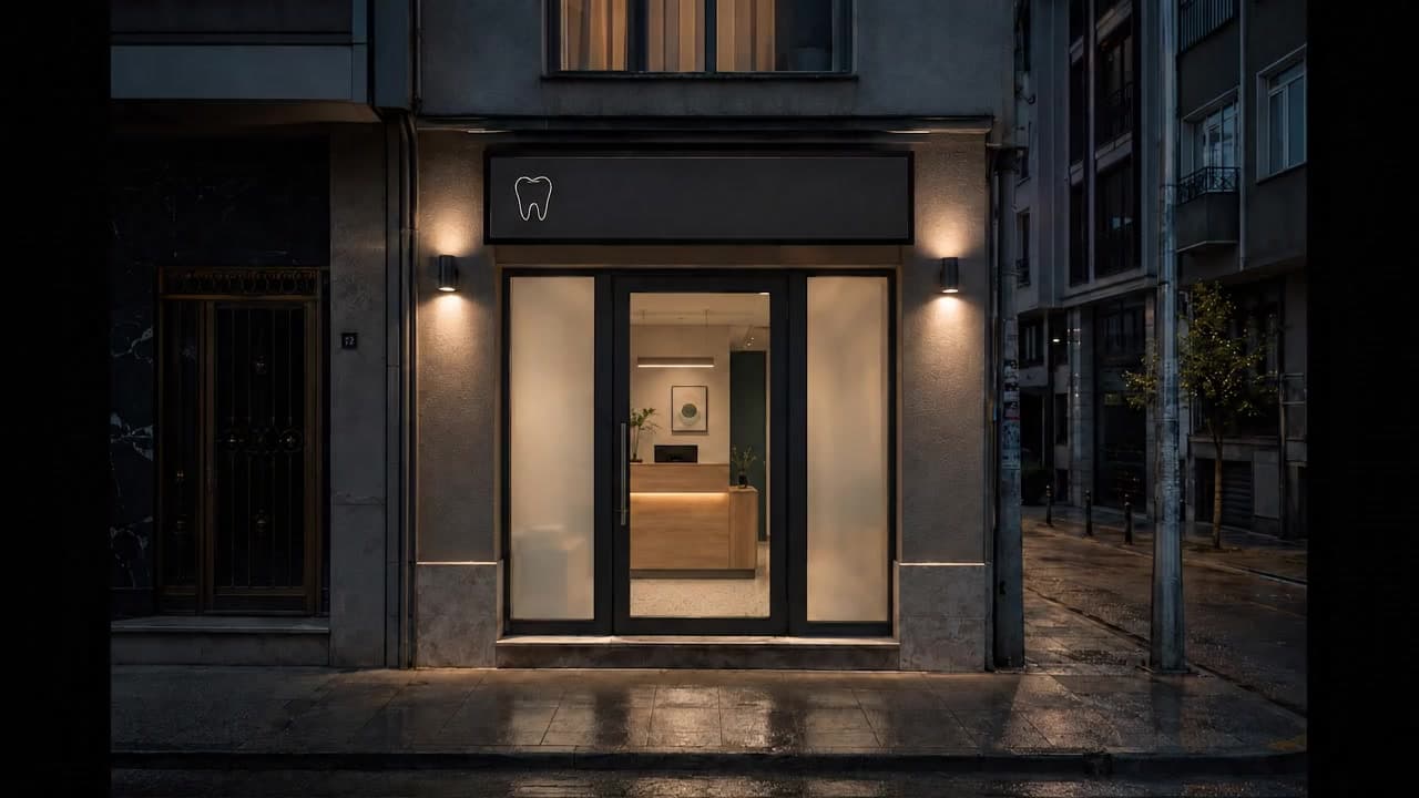 Gece kapanmış sentetik diş kliniği